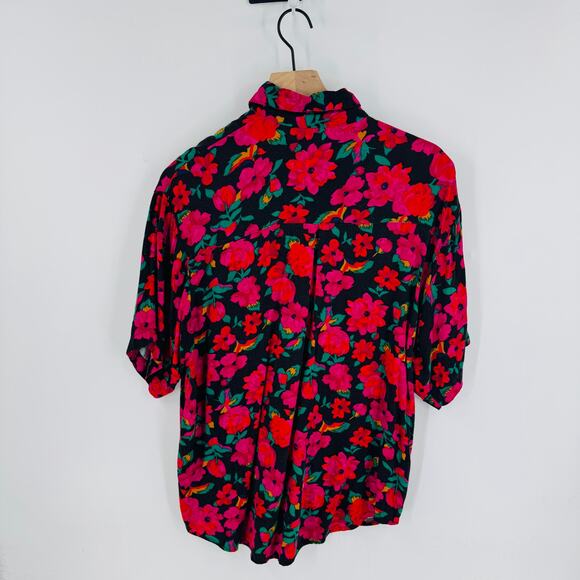 Vintage Gitano floral button front blouse top bright bold print 80s 90s M - Picture 2 of 6